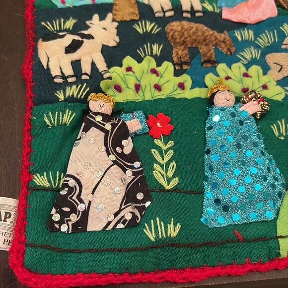 PERUVIAN Peru 3D FOLK ART Nativity  tapestry wall hanging ARPILLERA - Picture 5 of 10